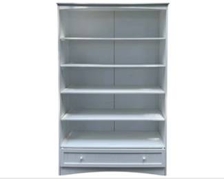 White Bookcase With Adjustable Shelves And Bottom Drawer