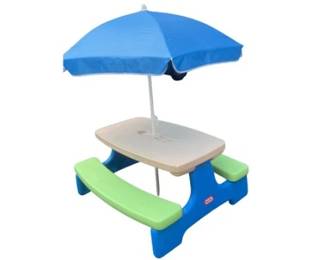 Little Tikes Durable Play Picnic Table With Blue And Green Umbrellas
