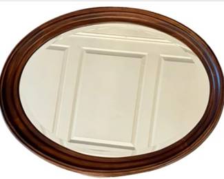 Vintage Oval Wooden Mirror With Beveled Glass