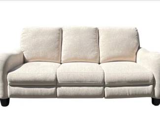 Contemporary Beige Upholstered Power-Reclining Three Seat Sofa