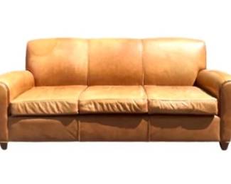 Mid Century Modern Style Tan Leather Three Seater Sofa