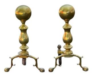 Vintage Virginia Metalcrafters Brass Cannonball Andirons