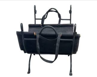Wrought Iron Folding Fireplace Log Holder And Canvas Carrier