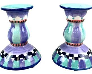 Hand Painted Ceramic Candle Holders - Signed World Bazaars Inc.