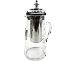 Vintage French Etain Sonnant Glass & Pewter Ice-Chamber Carafe
