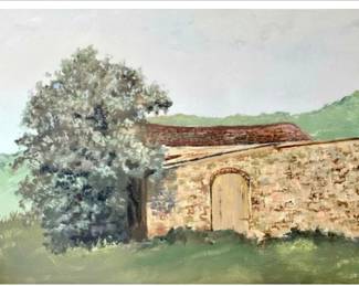 Original Oil Painting By Darien Artist Robert Johnson - Countryside Stone Farmhouse