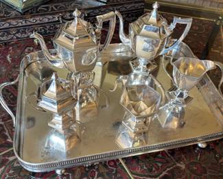 Sheffield England Silverplate Georgian Style Tea Set and Tray