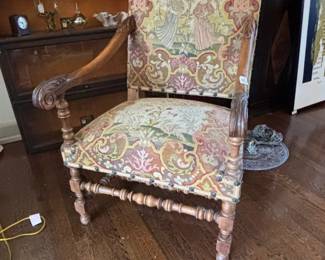 19th C. Kings Chair Louis XIV Style with original Needlepoint