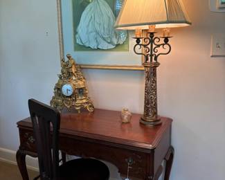 French Style Desk, Piano stool, Venetian Glass Style Lamp