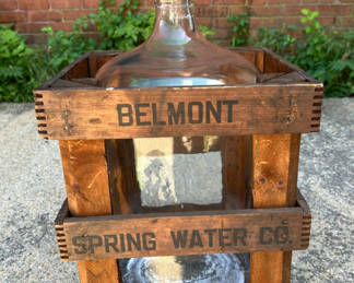 Lot 25: 1940s-50s Belmont 5 Gallon Glass Spring Water Bottle and Crate  