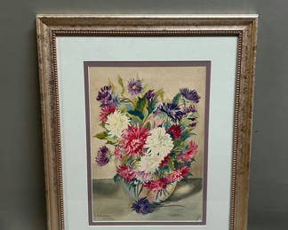 Lot 23: Still Life Watercolor Floral Bouquet Painting Signed 