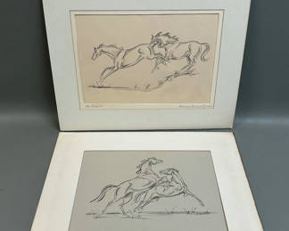 Lot 40: Signed Gouache Painting of Horses