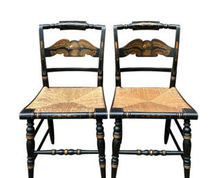 Lot 34: Hitchcock Rush Seat Eagle Back Chairs 