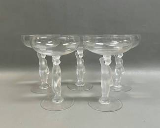Lot 39: Vintage Bayel Frosted Nude Female Champagne Coupes 