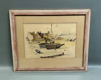 Lot 2: Harborscape Watercolor Paintings Signed 