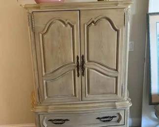 BO238Vintage French Provincial Wooden Armoire Wardrobe With Artificial Flower Decor