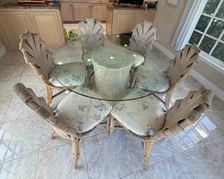 BO103Vintage 1980s Hollywood Regency Style Pencil Reed Rattan Dining Set