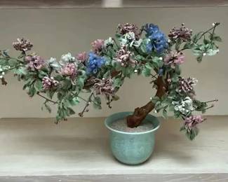 BO118Vintage Jade And Glass Bonsai Tree