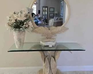 BO208Tropical palm leaf console table with matching round mirror