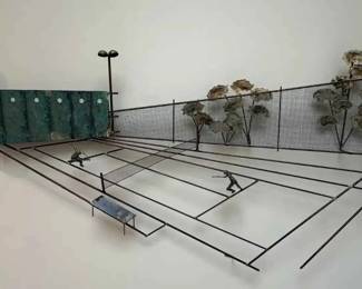 BO119Vvintage Curtis Jer midcentury modern tennis court metal wall sculpture