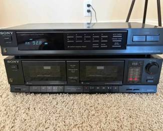 BO156Vintage Sony components Featuring a dual cassette deck and an AMFM stereo tuner
