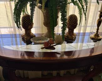 Mahogany Half Moon Console Table w/ Glass Inset
