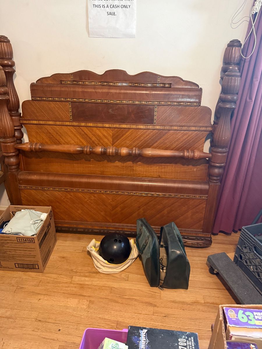Antique Art Deco Waterfall Bedframe/Headboard/Footboard and Frame Queen/Full