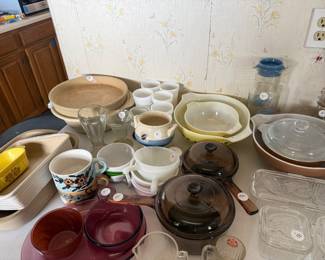 Vintage Pyrex, Pampered Chef Stoneware, Vintage Glass Refrigerator Boxes