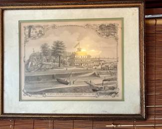 Framed Lithograph Seaside Scene