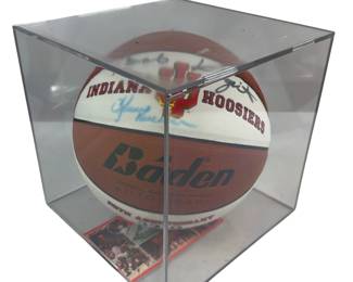 IU Bobby Knight Quinn Buckner Autographed Basketball in Case+1986 Card
