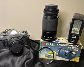 Canon AE1 Camera Sunpack Auto 411 Flash And Fuji Discovery