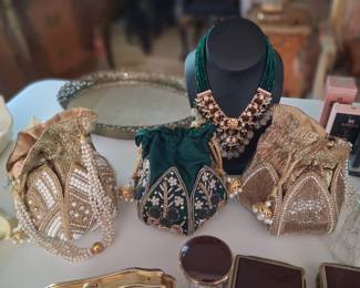 Handmade Beaded Indian Lotus Potli Bags