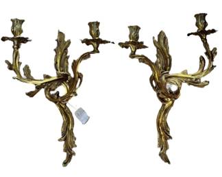 W. & J. Sloane Pair Gilt Solid Bronze Rococo Wall Sconces *rdy4 electric NEW Vtg