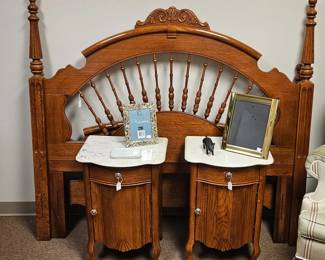 Bed frame and marble topped side tables