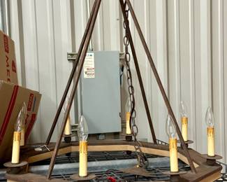 Great 8 light octagonal wagon wheel style chandelier