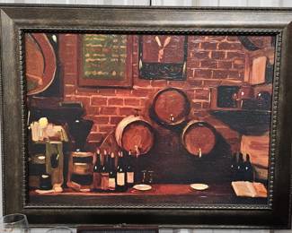 Wine barrel framed art