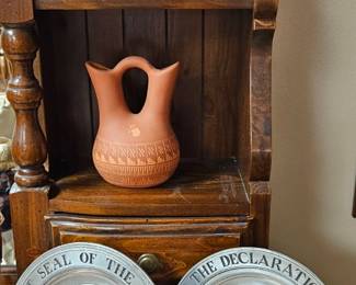 Navajo Wedding Pottery & Vintage Commemorative Pewter Plates