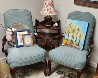 Great matching turquoise arm chairs in the Queen Anne style