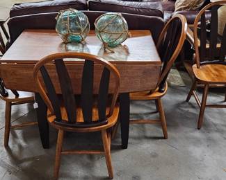 Drop-leaf table and four chairs