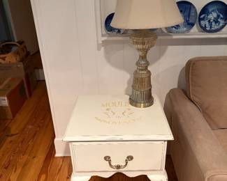 French country side table, lamp