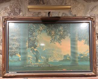 Vintage lithograph with museum light frame