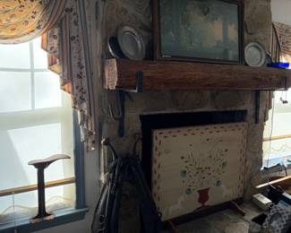 Wood Fireplace screen; vintage saddle