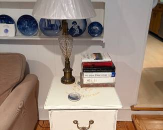 French country side table, lamp