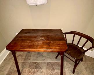 Antique wood child's table and captain's chair set
