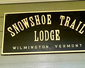 Vintage carved wood sign, Snowshoe Trail Lodge Vermont