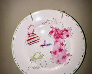 Whimsical decorative wall plate, party dress design, wire hanger