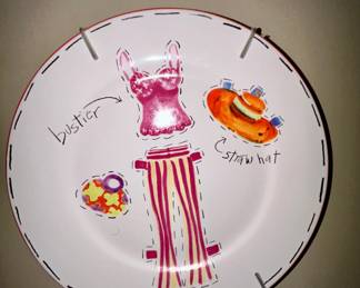 Whimsical fashion decorative plate, paper doll outfit design