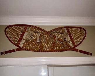 Vintage wood & rawhide snowshoes, pair with bindings