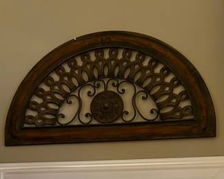 Wrought iron scrolled demi-lune wall décor, arched frame