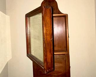 Antique wall-mounted wood curio cabinet, glass door